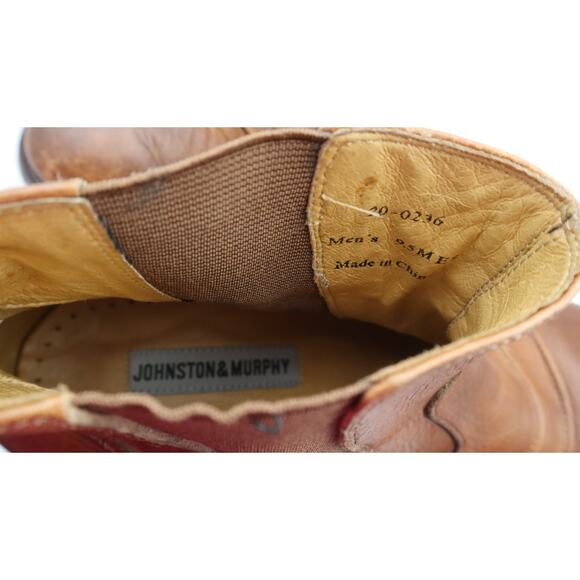 Johnston & Murphy Ankle Boots Chukka 9.5 M Chelsea Brown Leather Ruched Mens - Picture 8 of 8